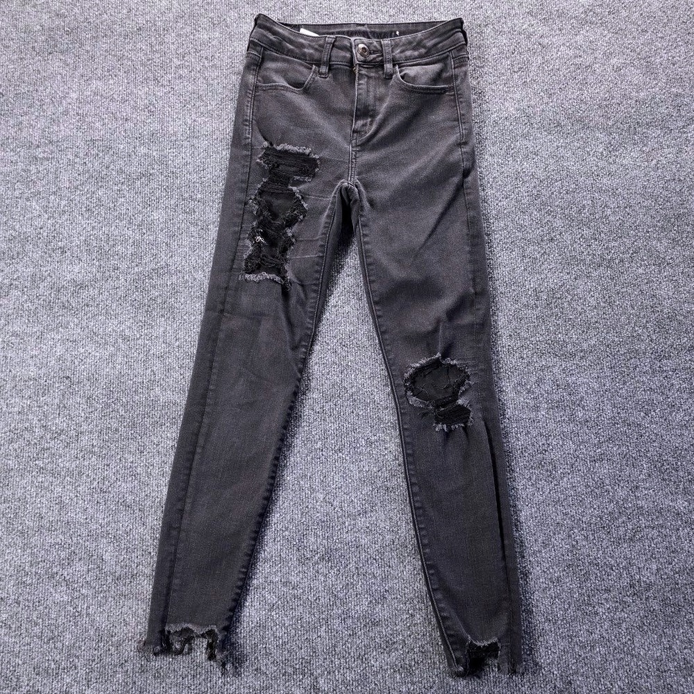 American Eagle Next Level Stretch‎ Distressed Skinny Jeans Black 2 Short